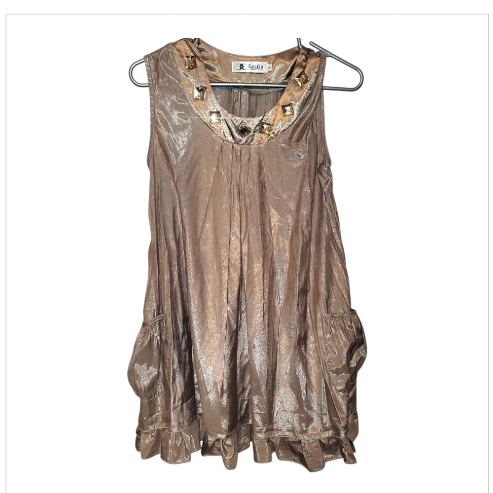 San San Street Bronze Shimmer Studded Sleeveless Tunic Dress Womens S